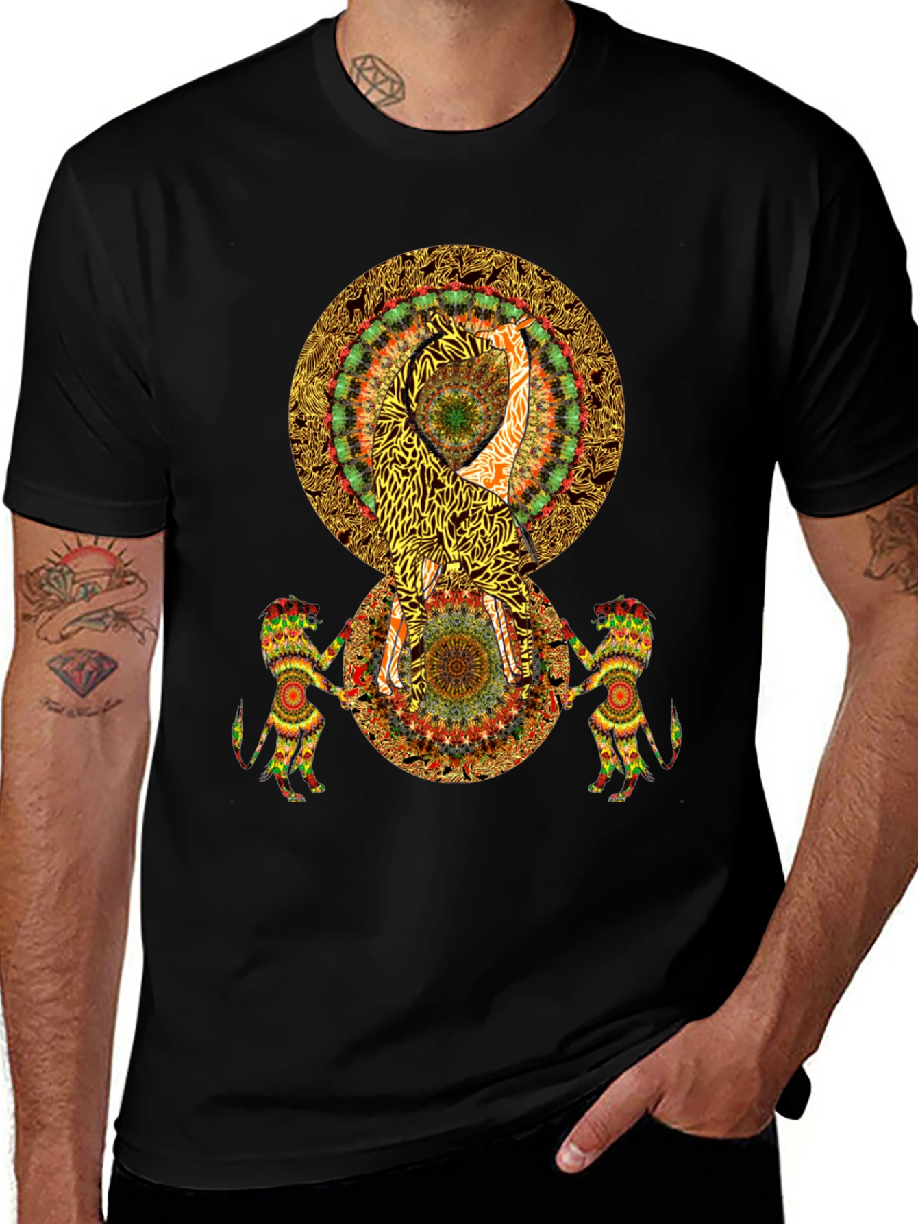 Psychedelic Mandala Print Black T-Shirt
