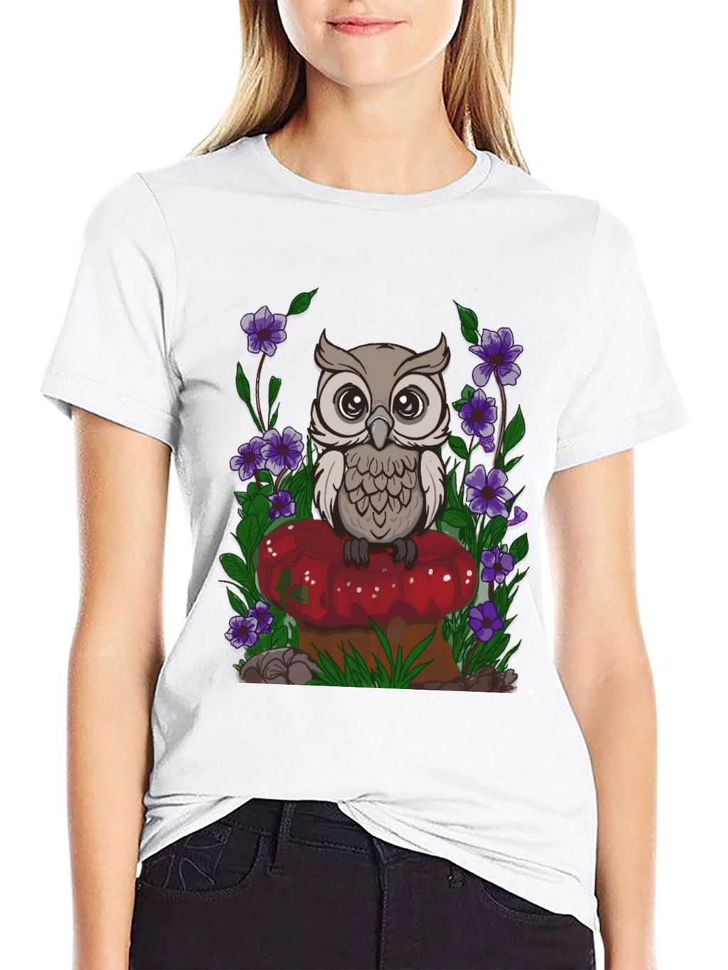Owl on Mushroom Graphic Tee
