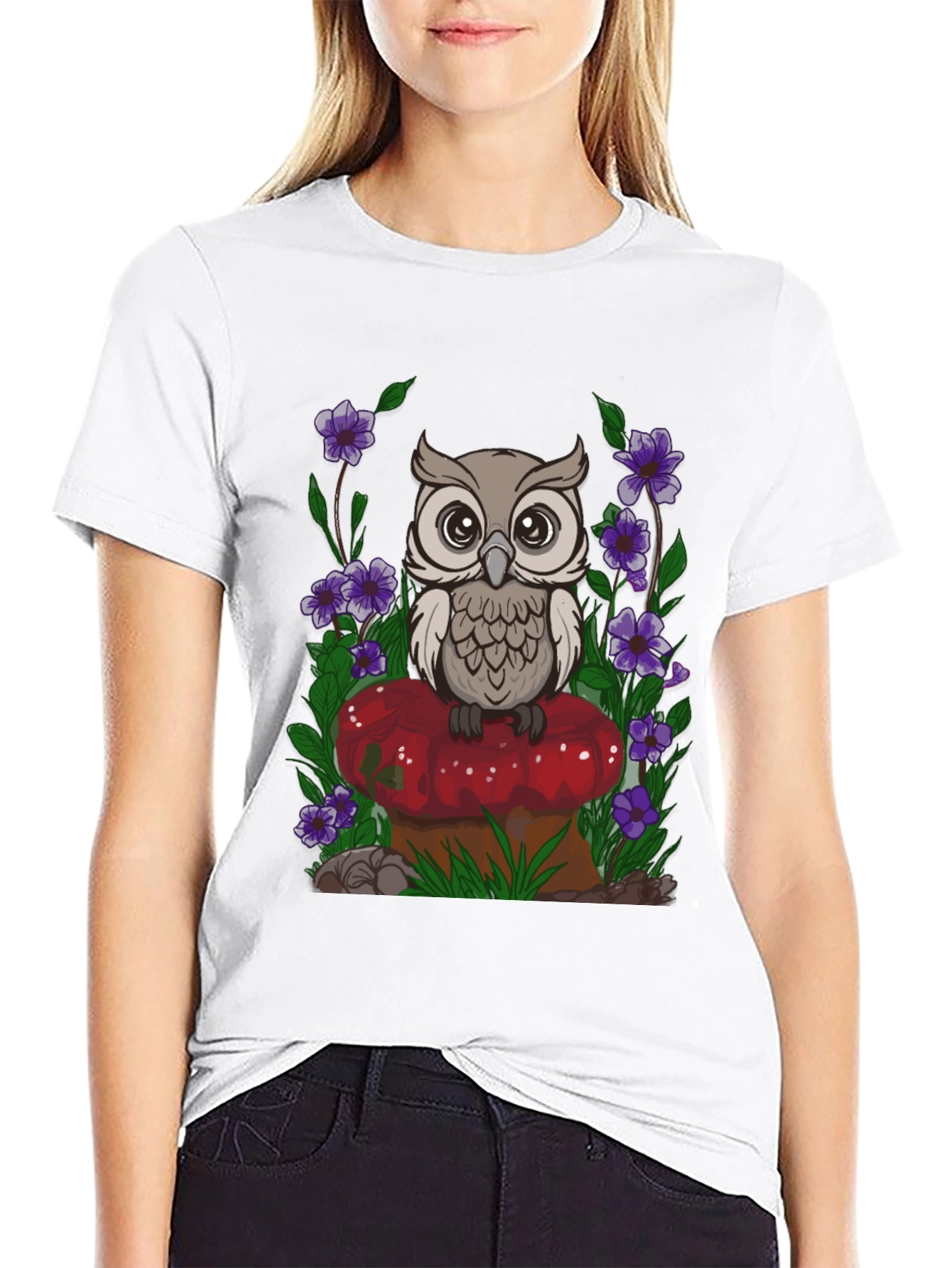 Owl on Mushroom Graphic Tee