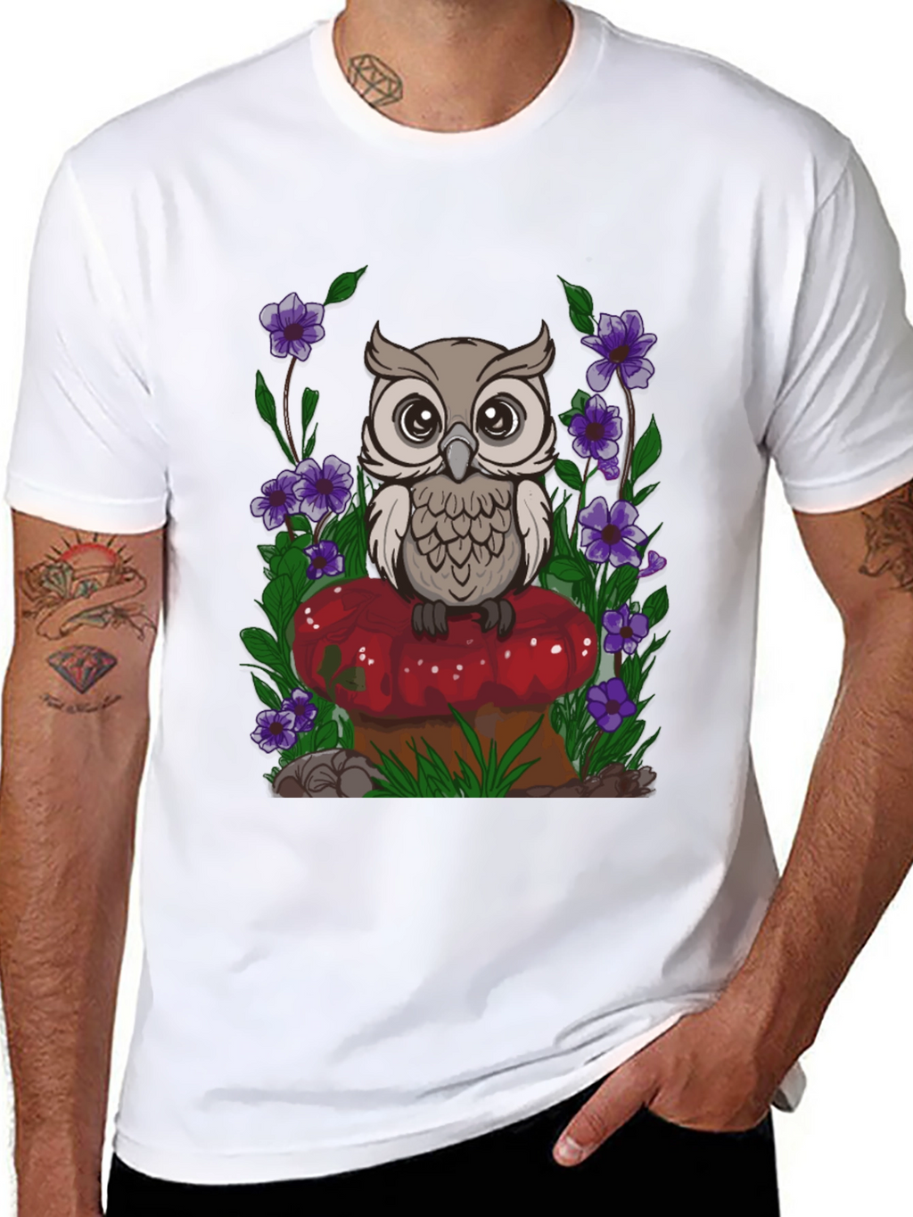 Owl on Mushroom Graphic Tee
