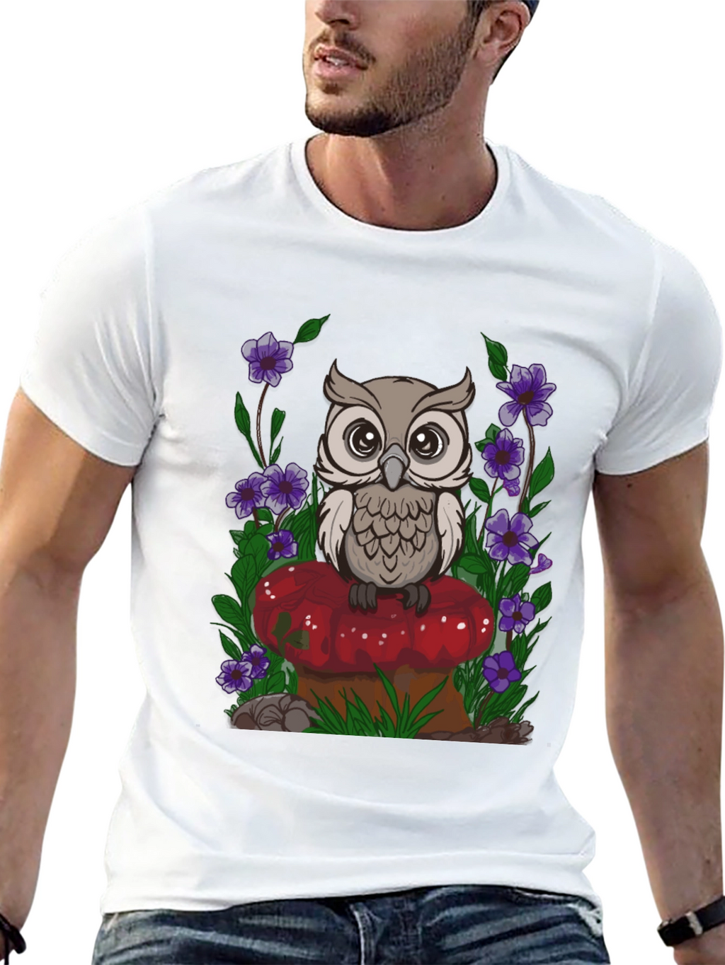Owl on Mushroom Graphic Tee