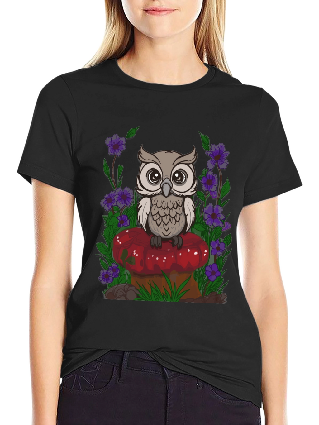 Owl on Mushroom Graphic Tee