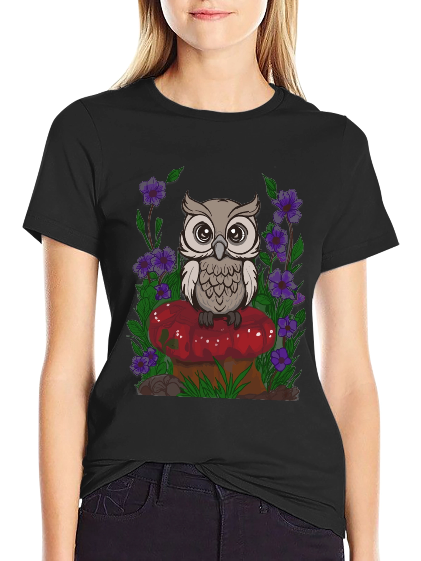 Owl on Mushroom Graphic Tee