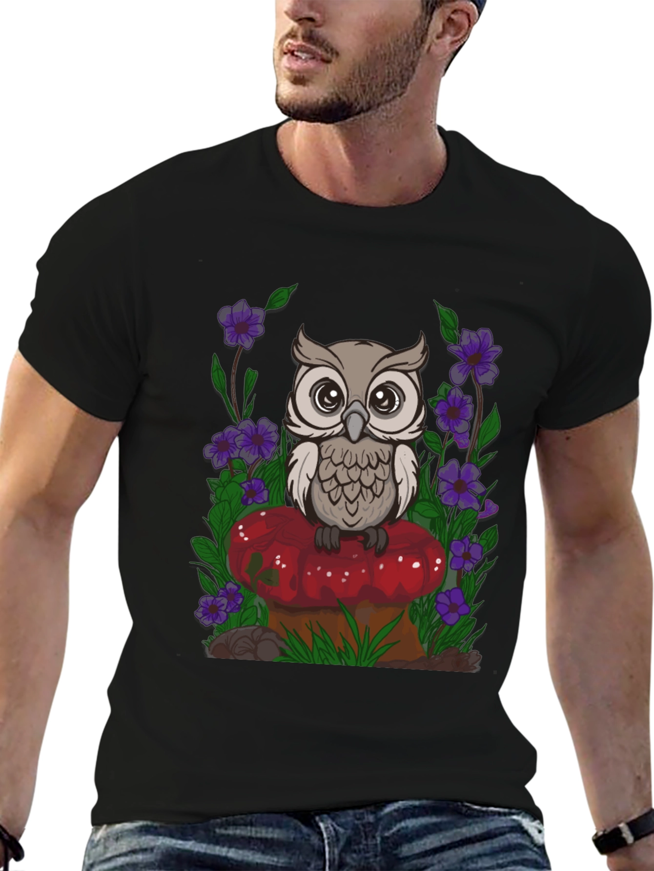 Owl on Mushroom Graphic Tee