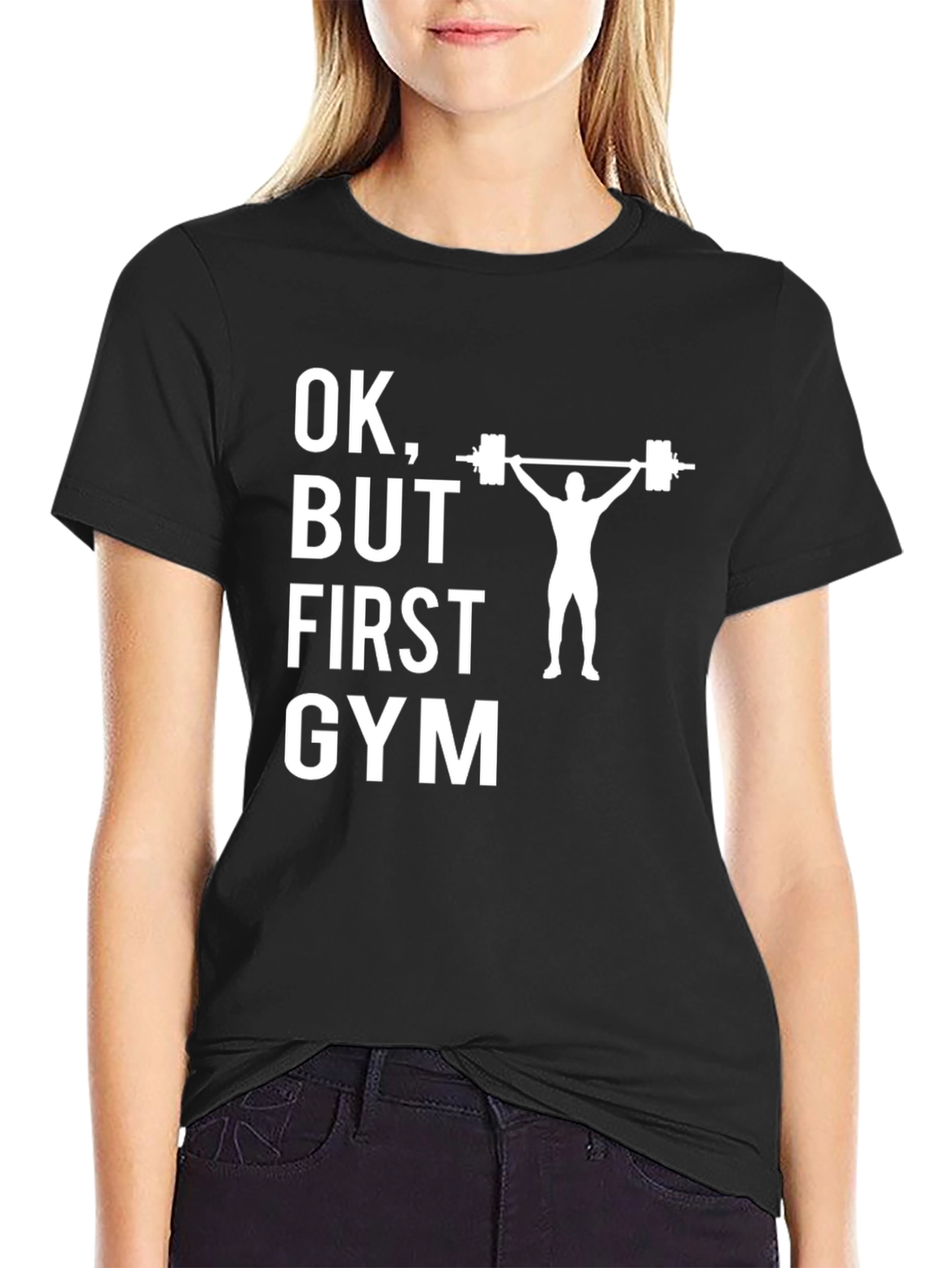 OK But First Gym Black Graphic T-Shirt