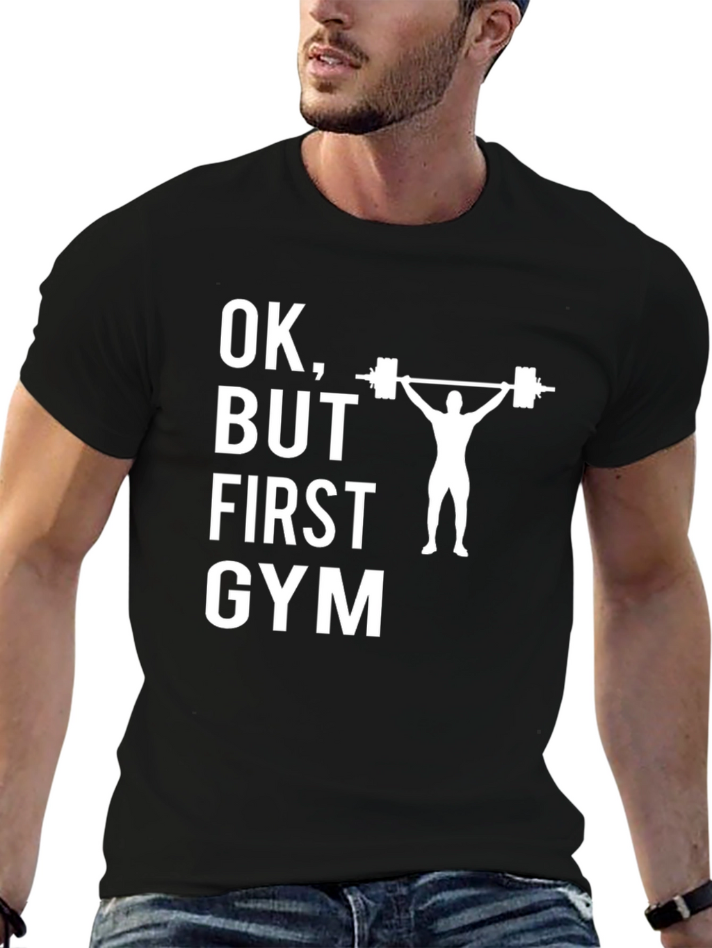 OK But First Gym Black Graphic T-Shirt