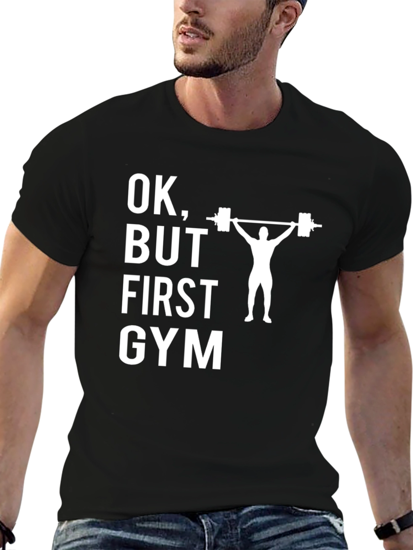 OK But First Gym Black Graphic T-Shirt