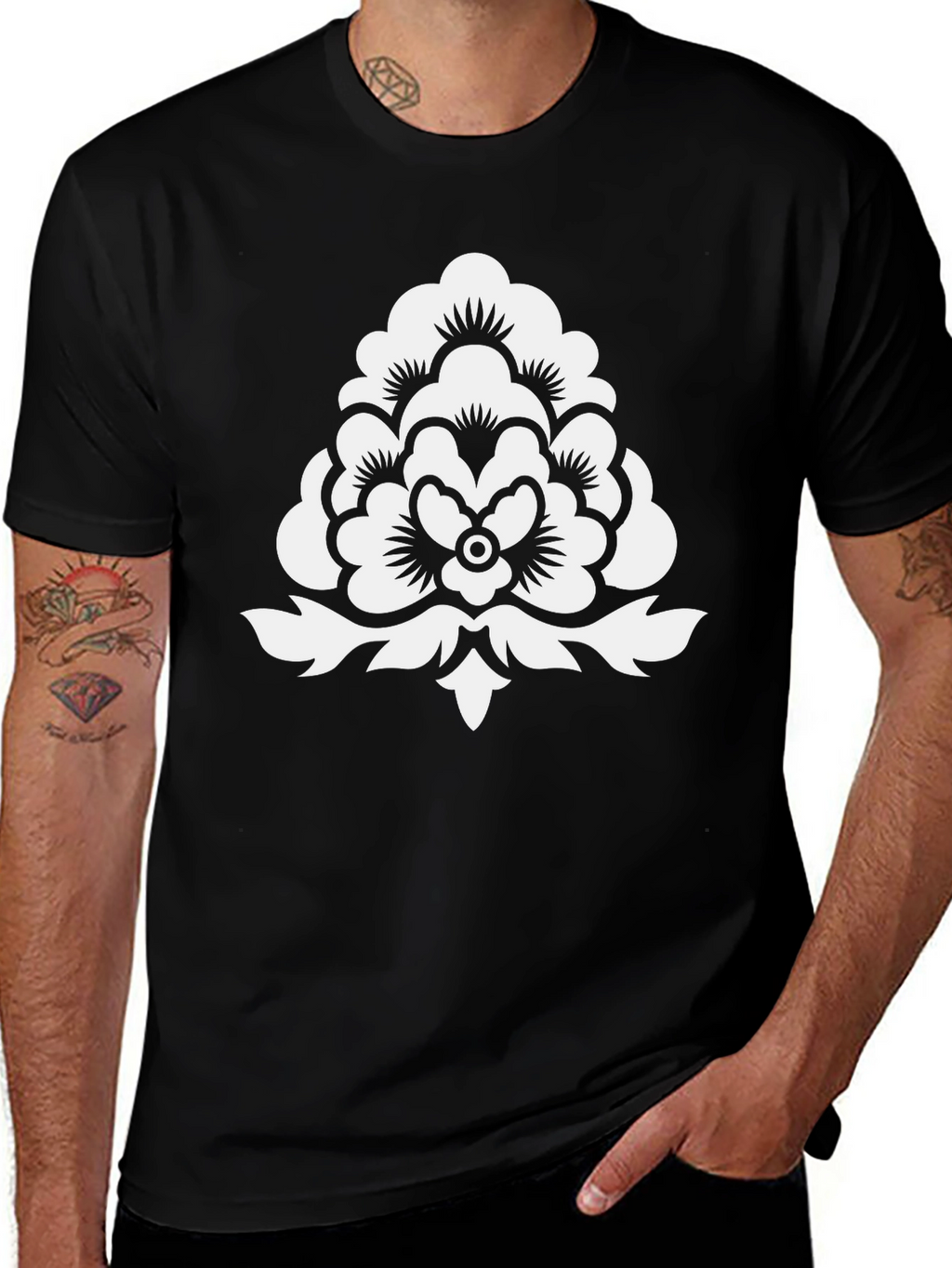 Stylish Black T-Shirt with White Floral Design
