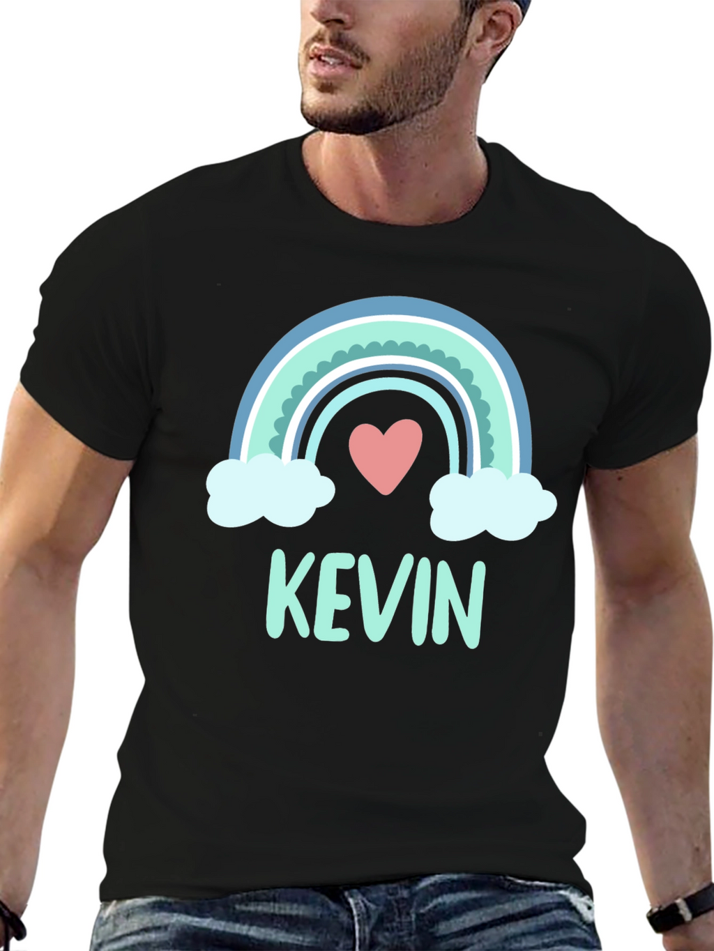 Personalized Kevin Rainbow Heart T-Shirt