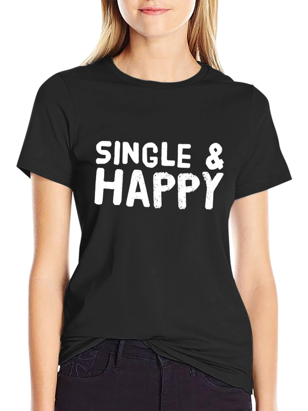 Single & Happy Graphic T-Shirt - Black Cotton Tee