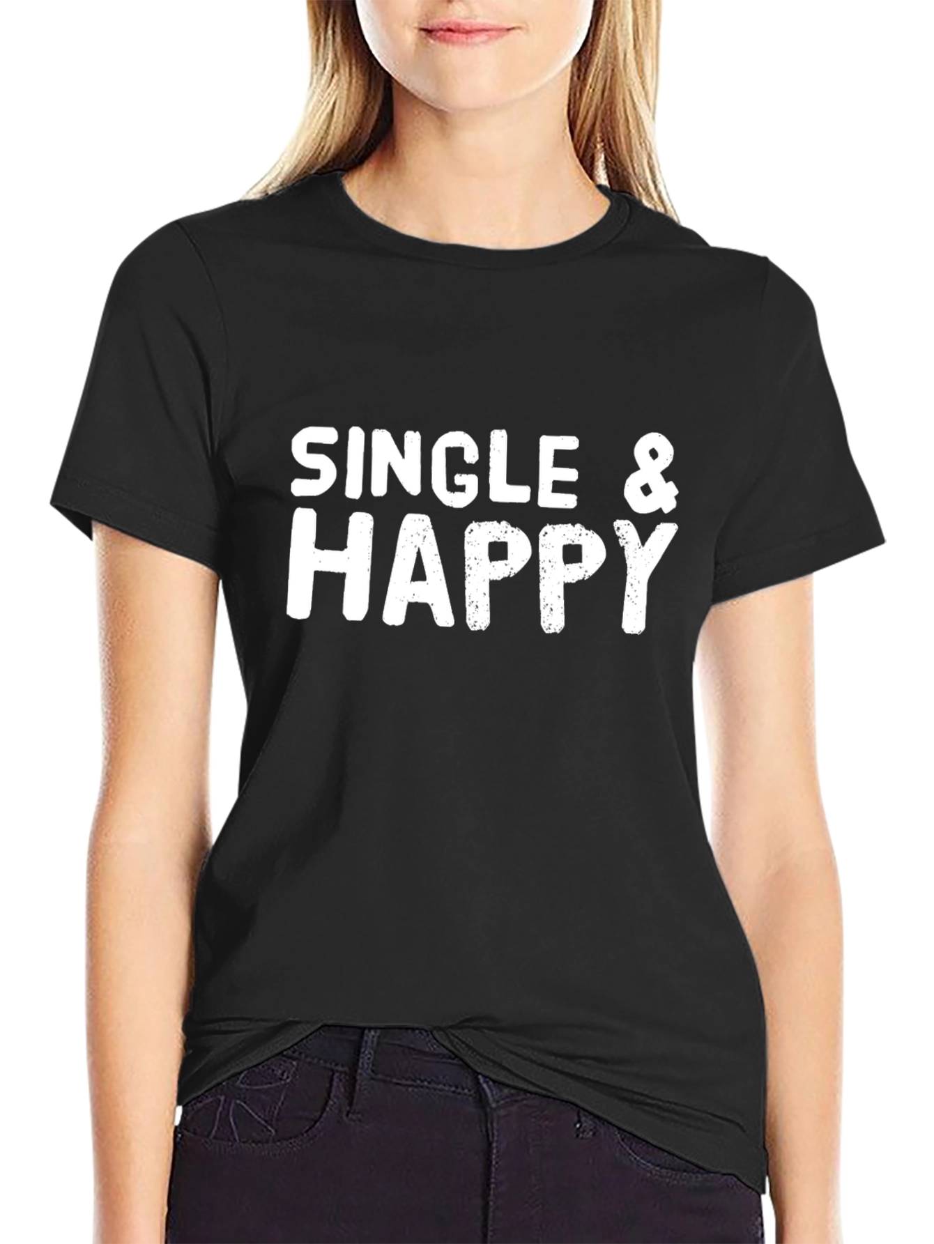 Single & Happy Graphic T-Shirt - Black Cotton Tee