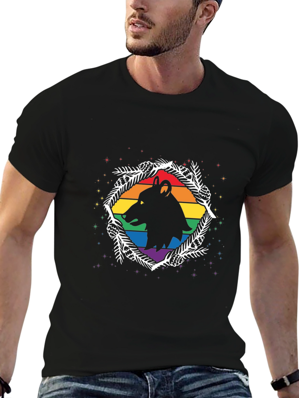 Pride Wolf Graphic Tee - Mens Black T-Shirt
