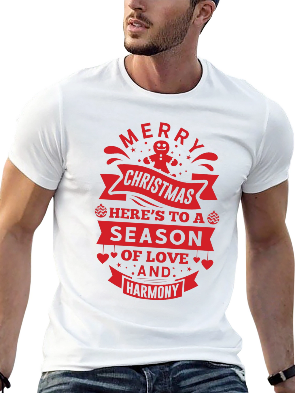 Festive Christmas T-Shirt: Merry Christmas Love & Harmony Design