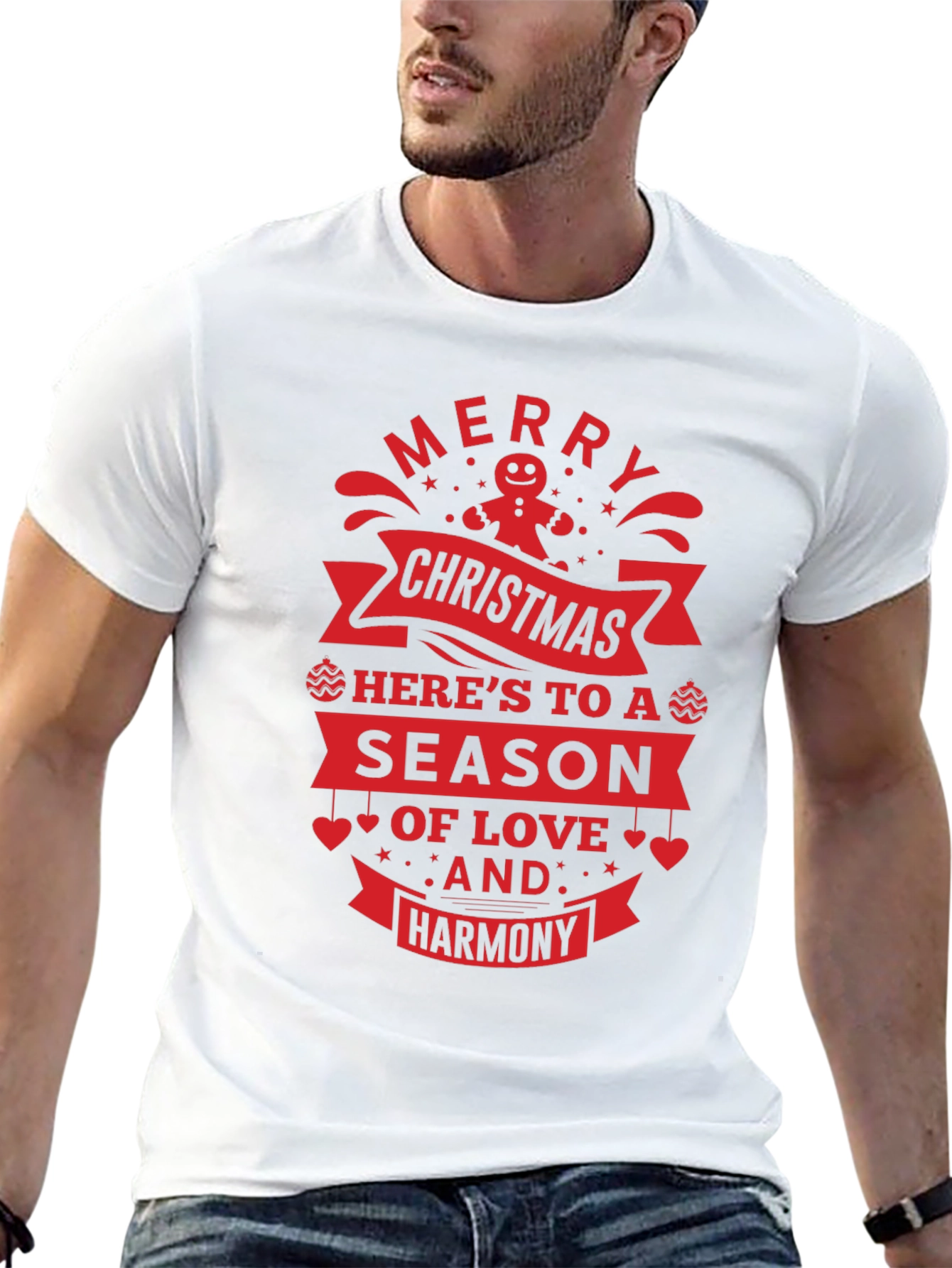 Festive Christmas T-Shirt: Merry Christmas Love & Harmony Design