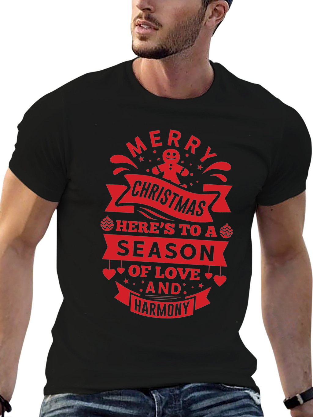 Festive Christmas T-Shirt: Merry Christmas Love & Harmony Design