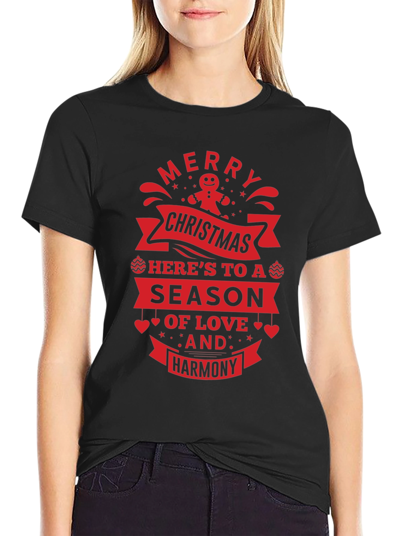 Festive Christmas T-Shirt: Merry Christmas Love & Harmony Design
