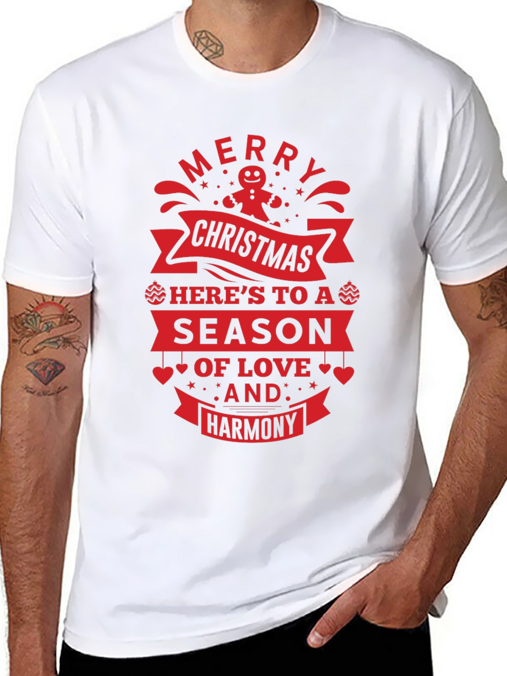 Festive Christmas T-Shirt: Merry Christmas Love & Harmony Design