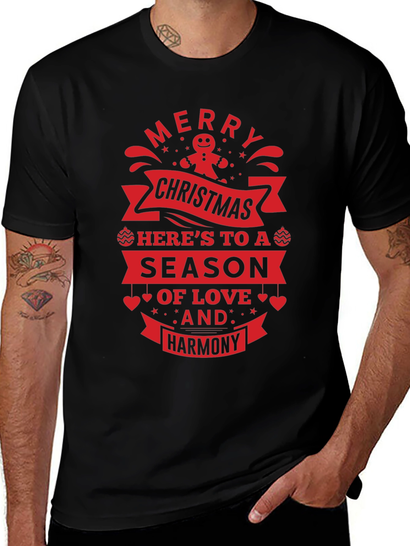 Festive Christmas T-Shirt: Merry Christmas Love & Harmony Design