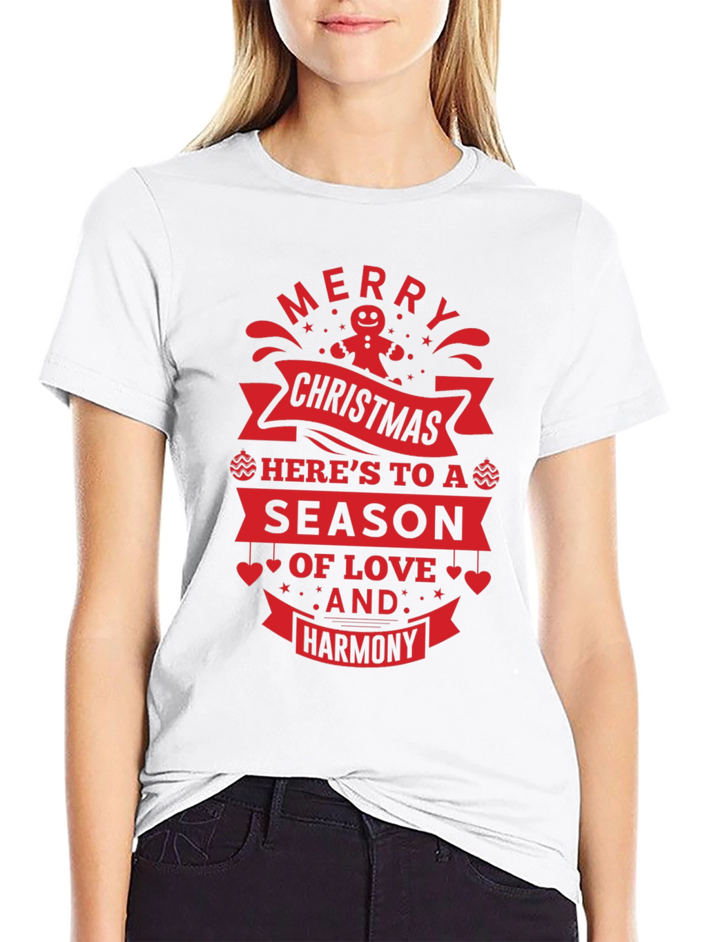 Festive Christmas T-Shirt: Merry Christmas Love & Harmony Design