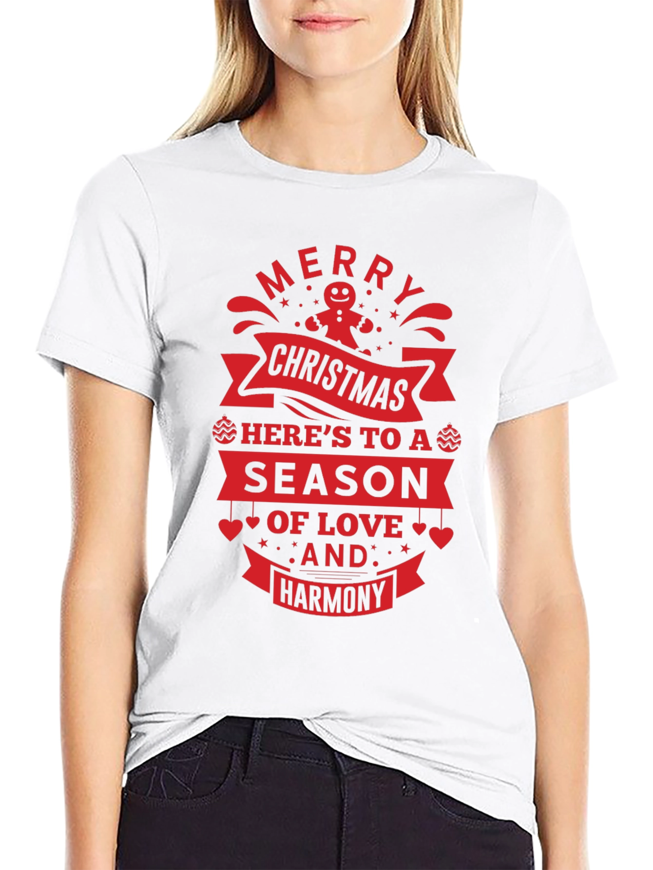 Festive Christmas T-Shirt: Merry Christmas Love & Harmony Design