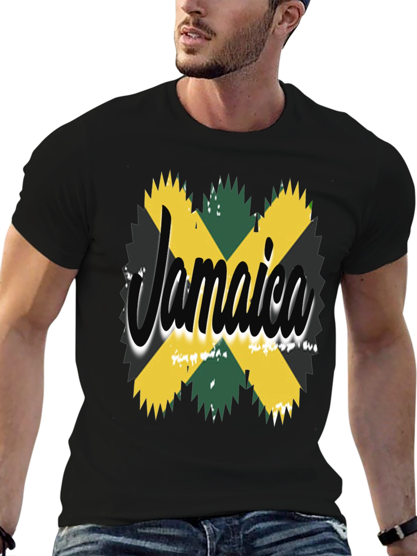 Jamaica Flag T-Shirt - Black Cotton Tee