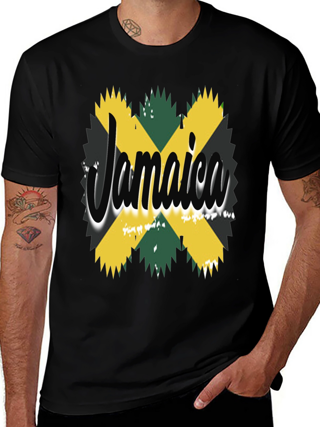 Jamaica Flag T-Shirt - Black Cotton Tee