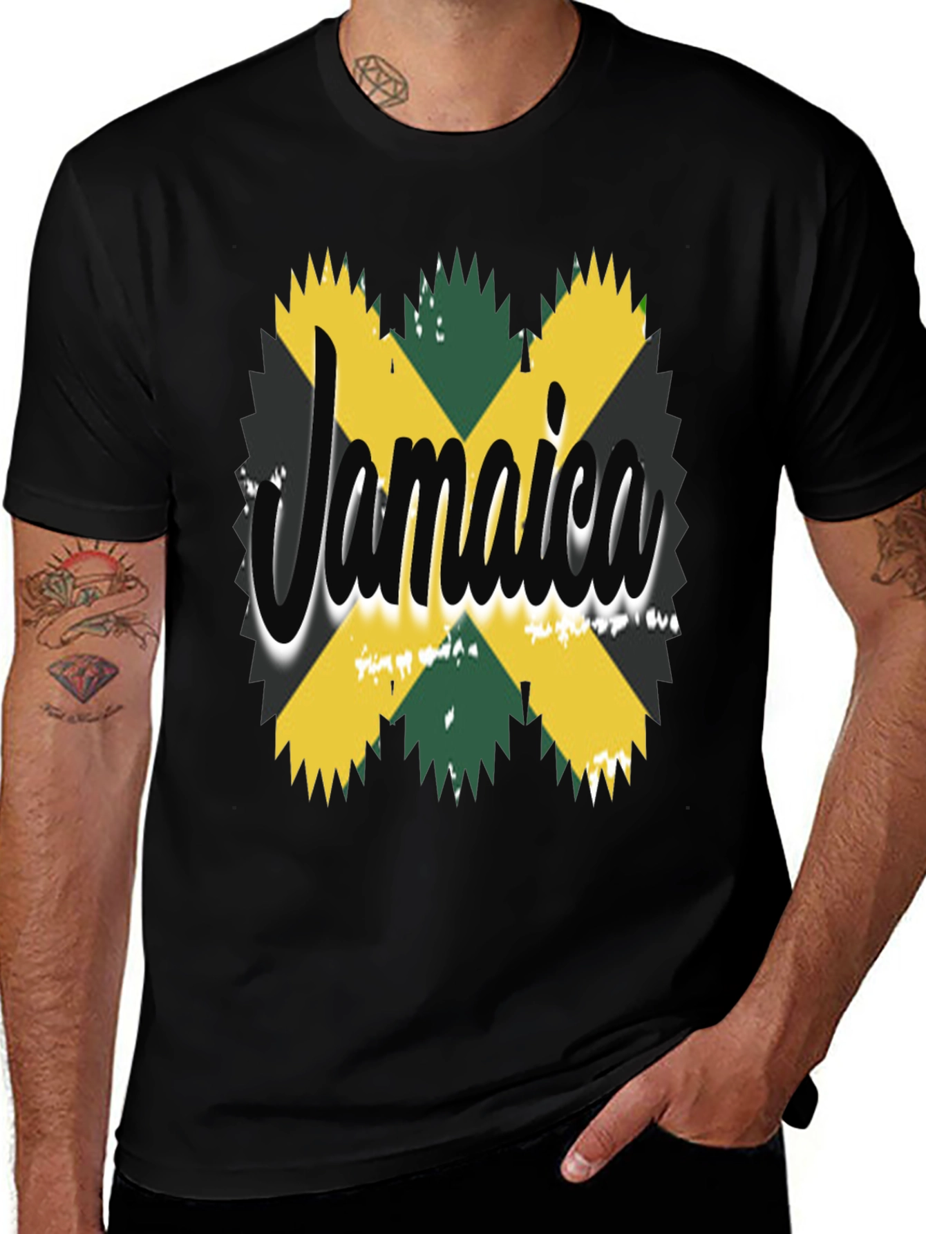 Jamaica Flag T-Shirt - Black Cotton Tee