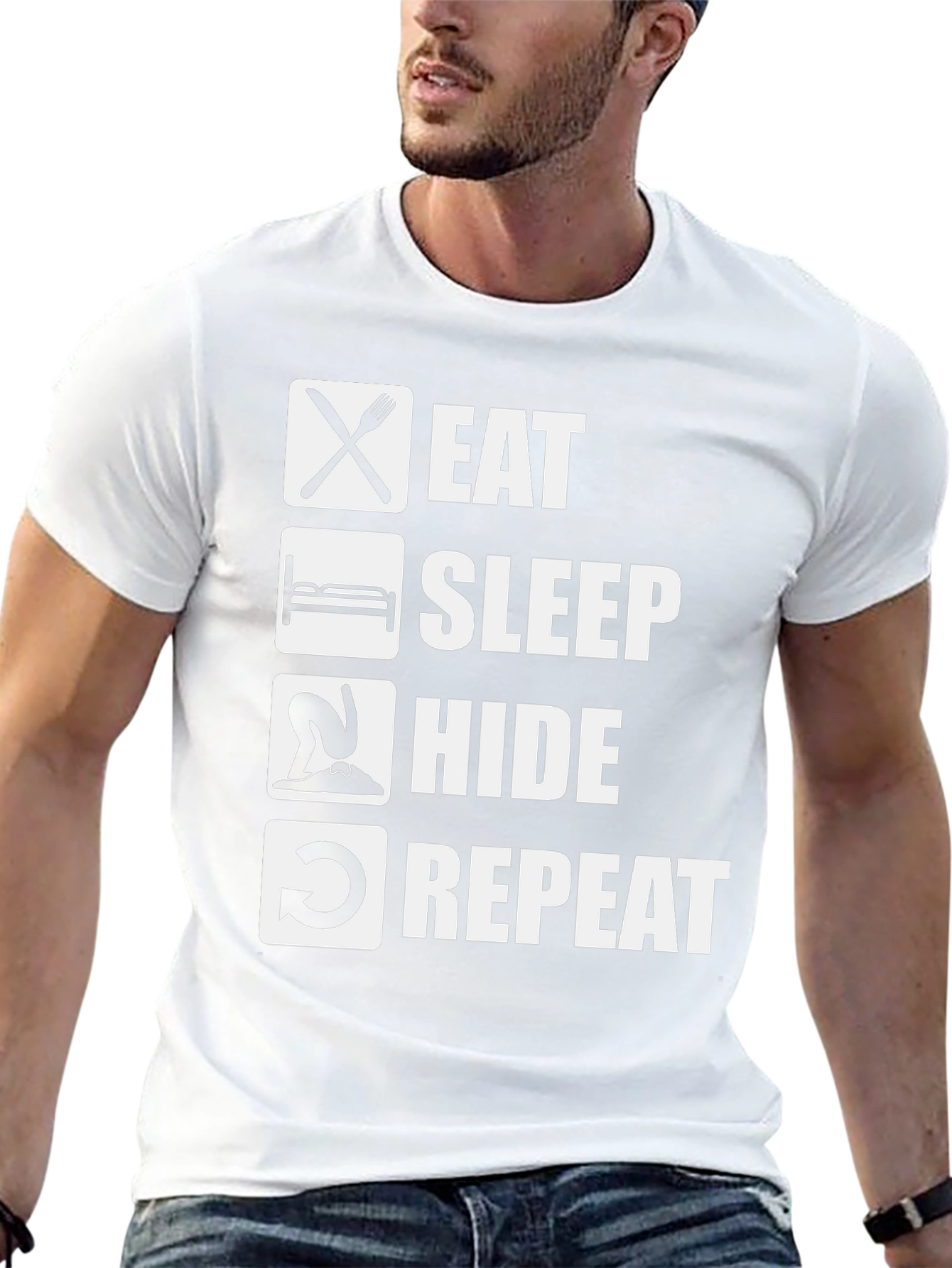 Eat Sleep Hide Repeat T-Shirt Funny Graphic Tee