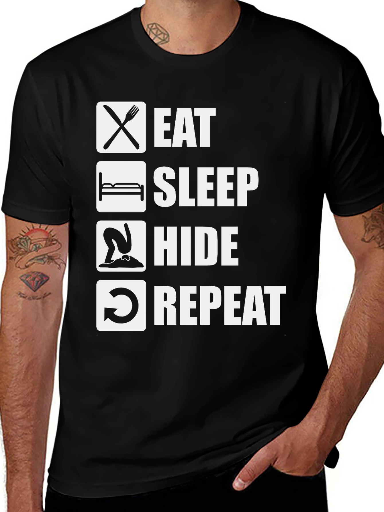 Eat Sleep Hide Repeat T-Shirt Funny Graphic Tee
