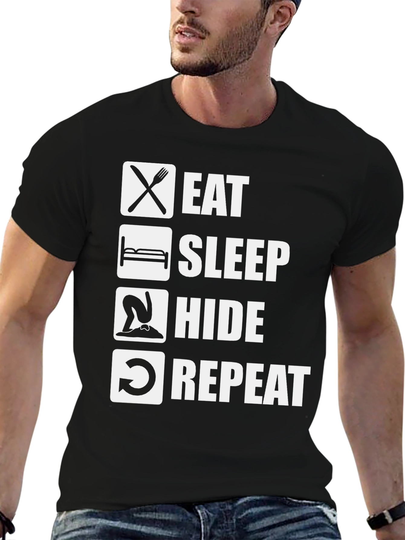 Eat Sleep Hide Repeat T-Shirt Funny Graphic Tee