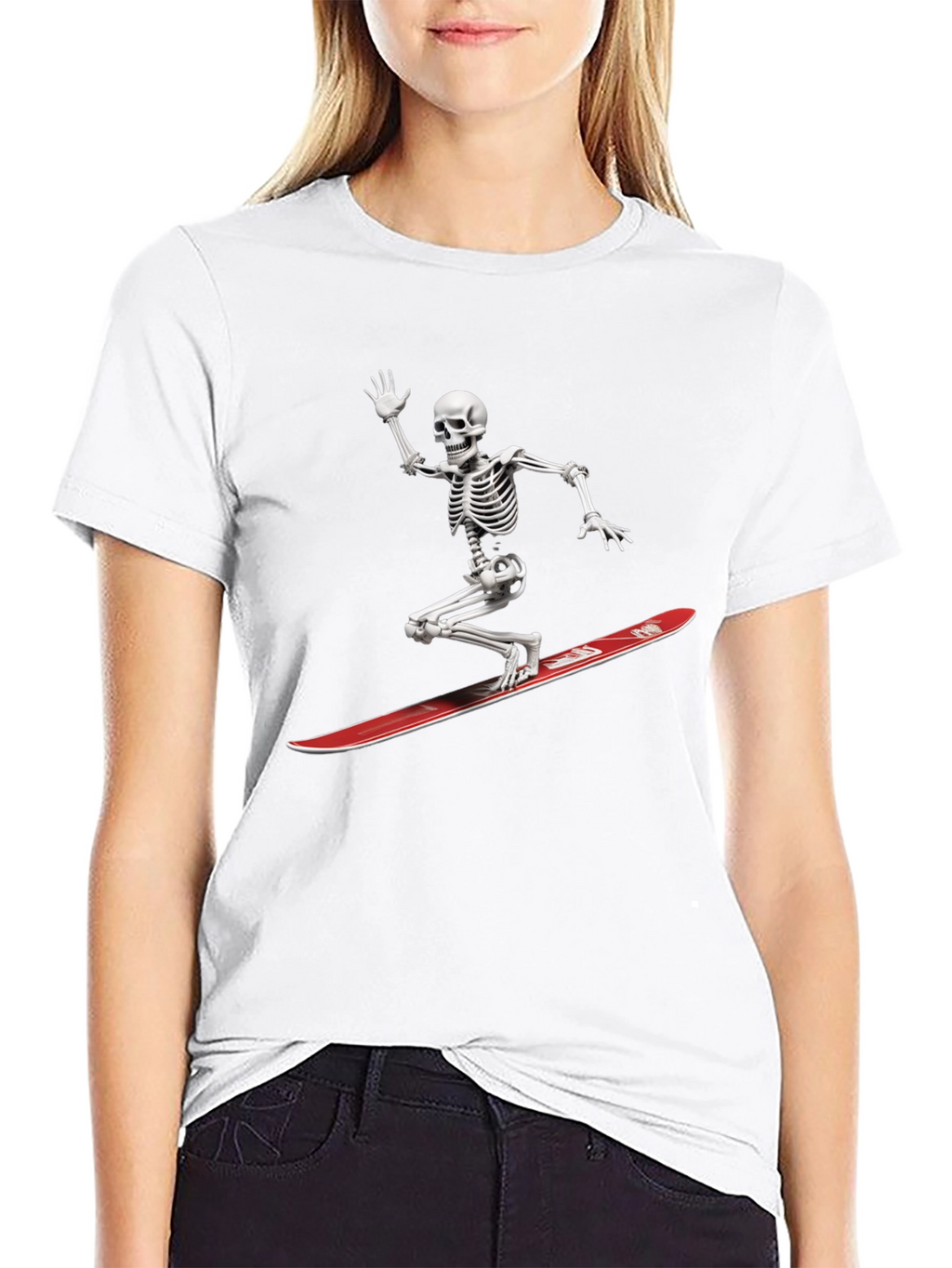 Skeleton Surfing Graphic Tee - Black Casual T-Shirt