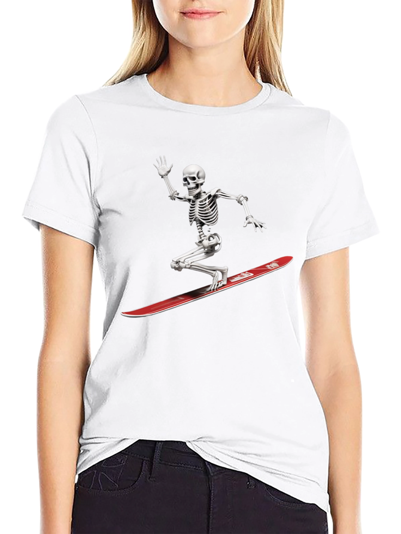 Skeleton Surfing Graphic Tee - Black Casual T-Shirt