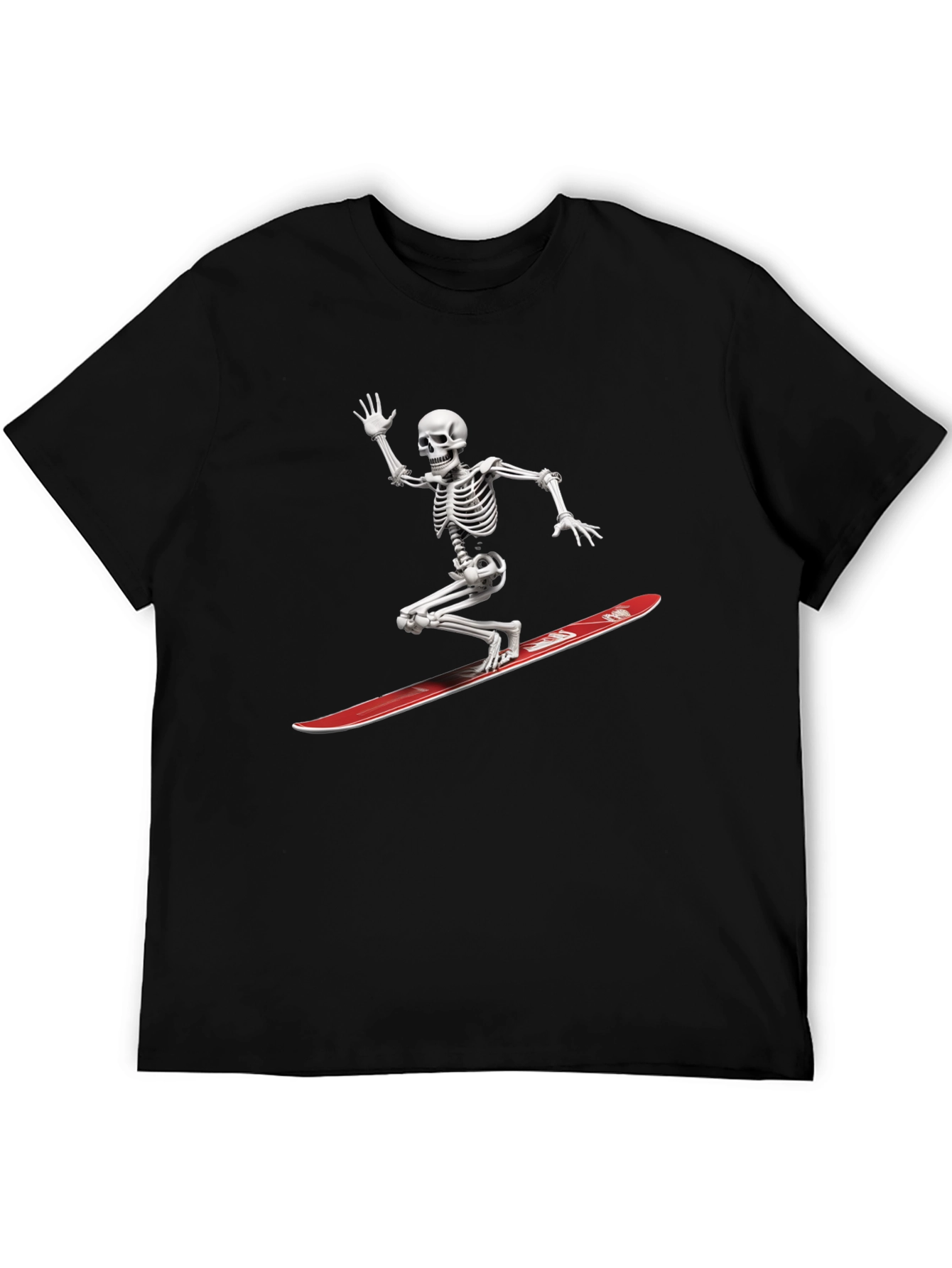 Skeleton Surfing Graphic Tee - Black Casual T-Shirt