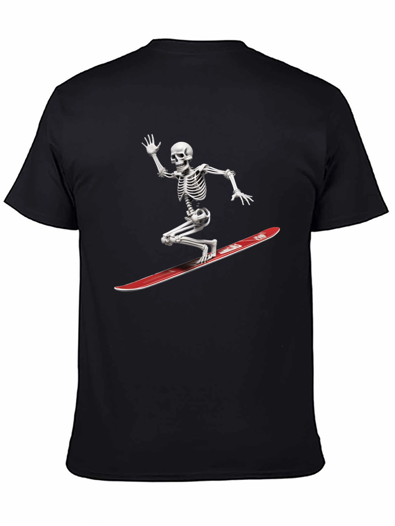 Skeleton Surfing Graphic Tee - Black Casual T-Shirt