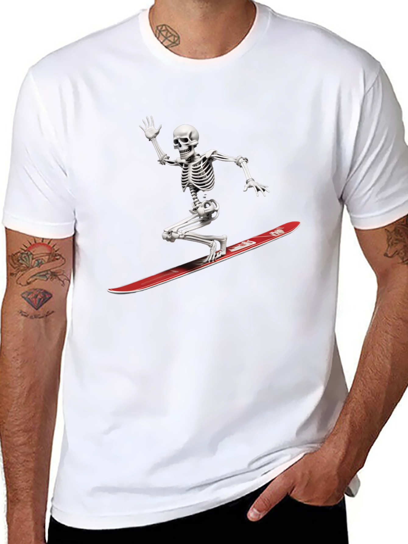 Skeleton Surfing Graphic Tee - Black Casual T-Shirt
