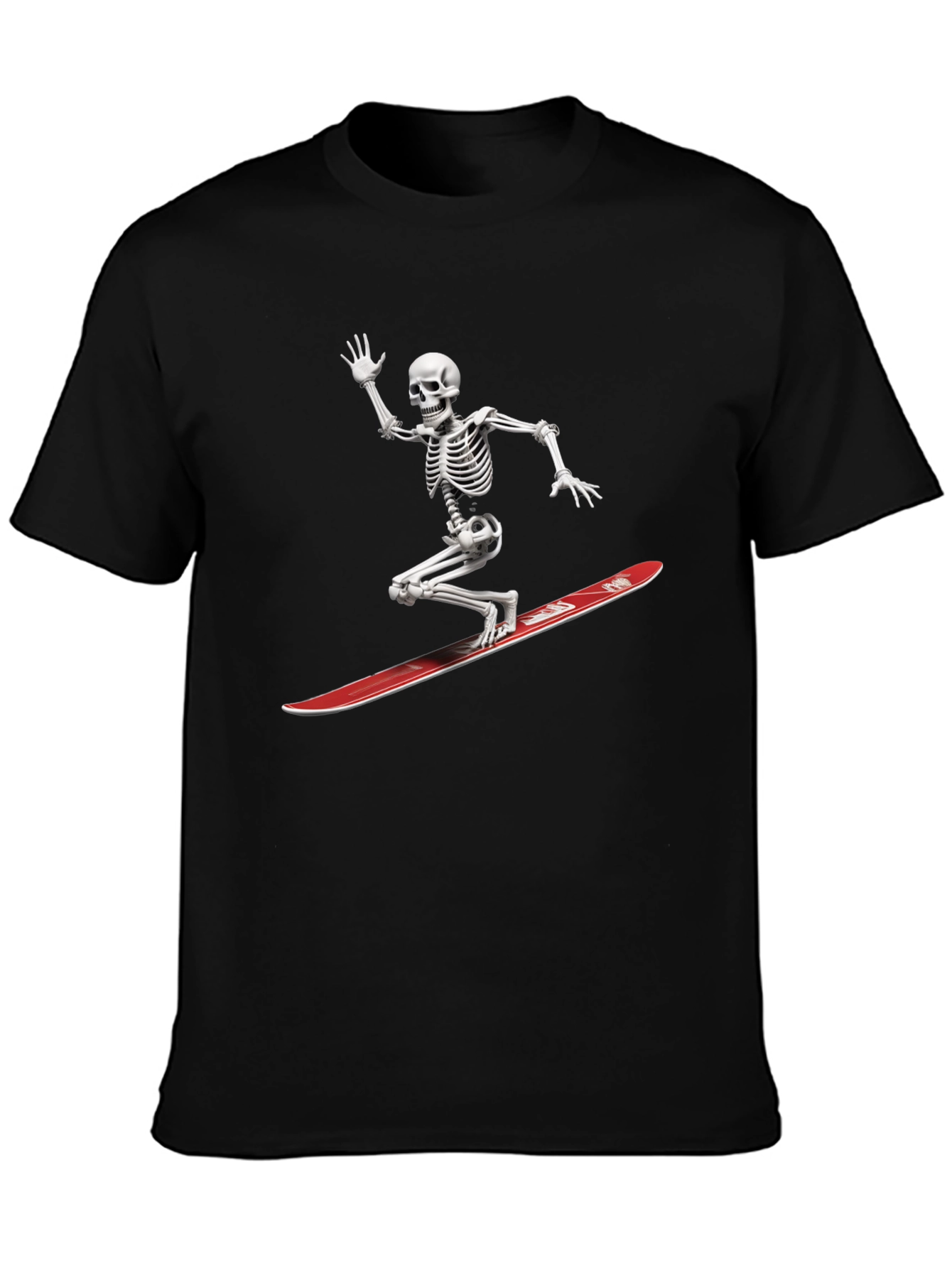 Skeleton Surfing Graphic Tee - Black Casual T-Shirt
