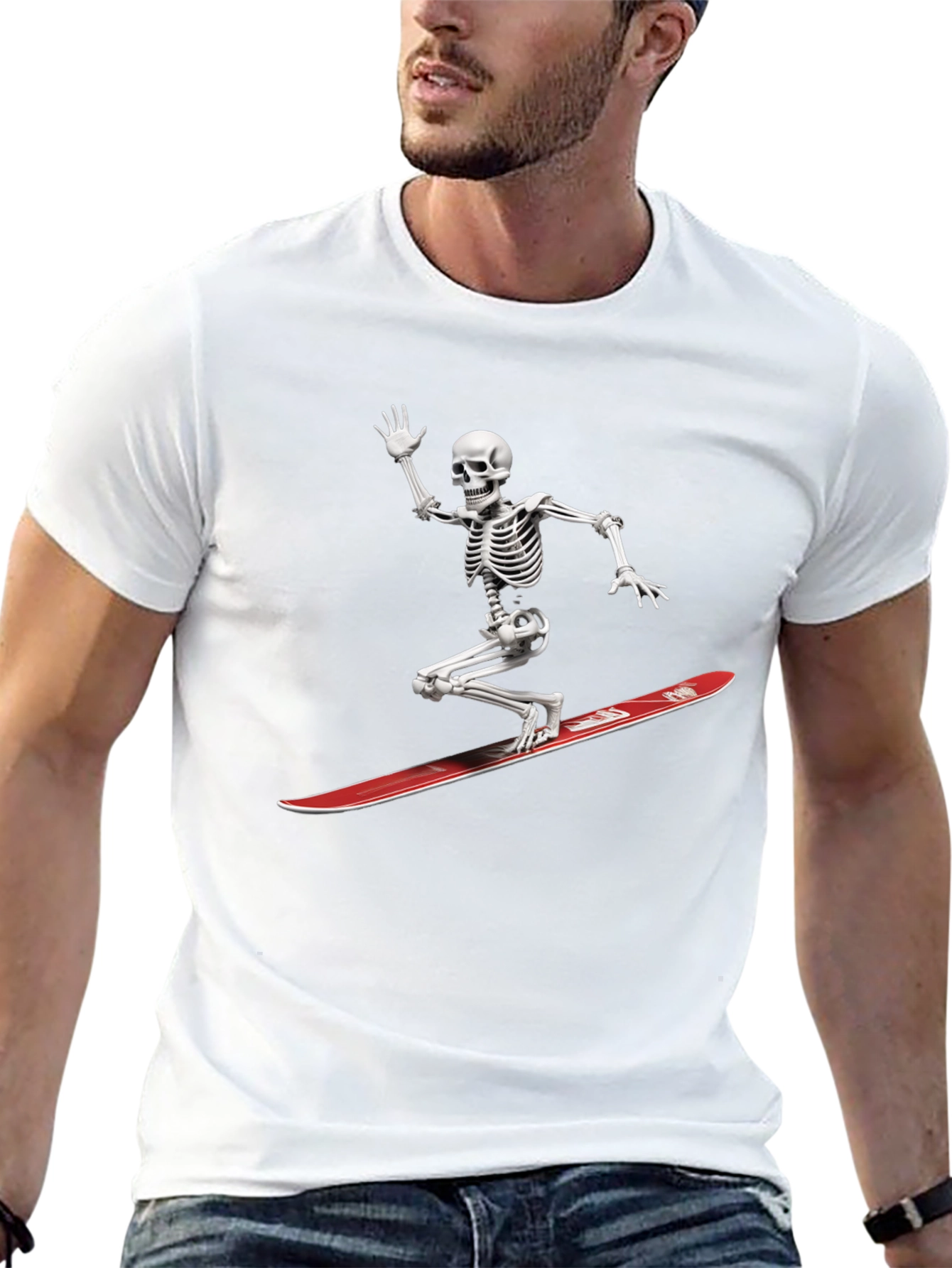 Skeleton Surfing Graphic Tee - Black Casual T-Shirt