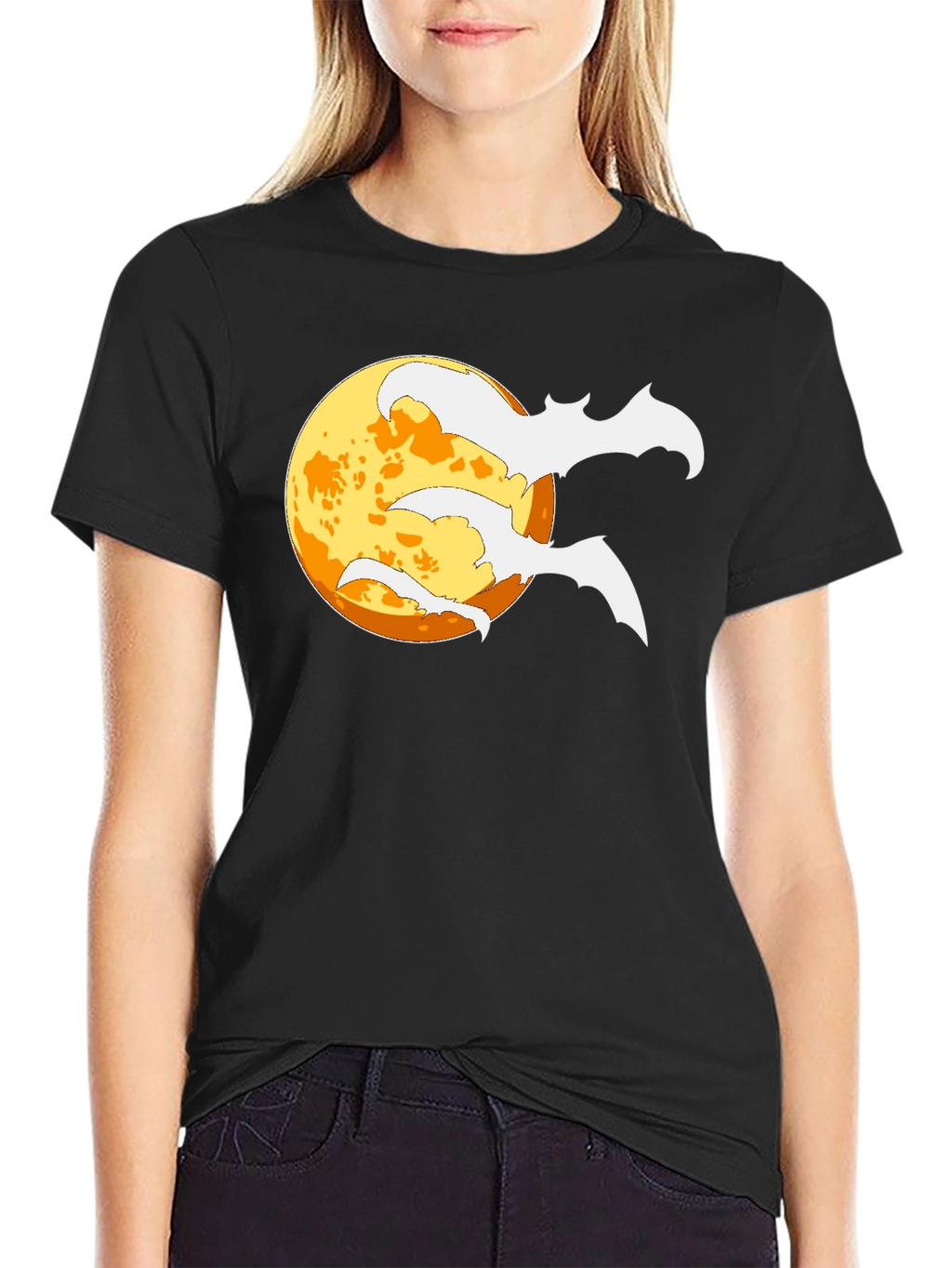Halloween Bat Moon Black T-Shirt