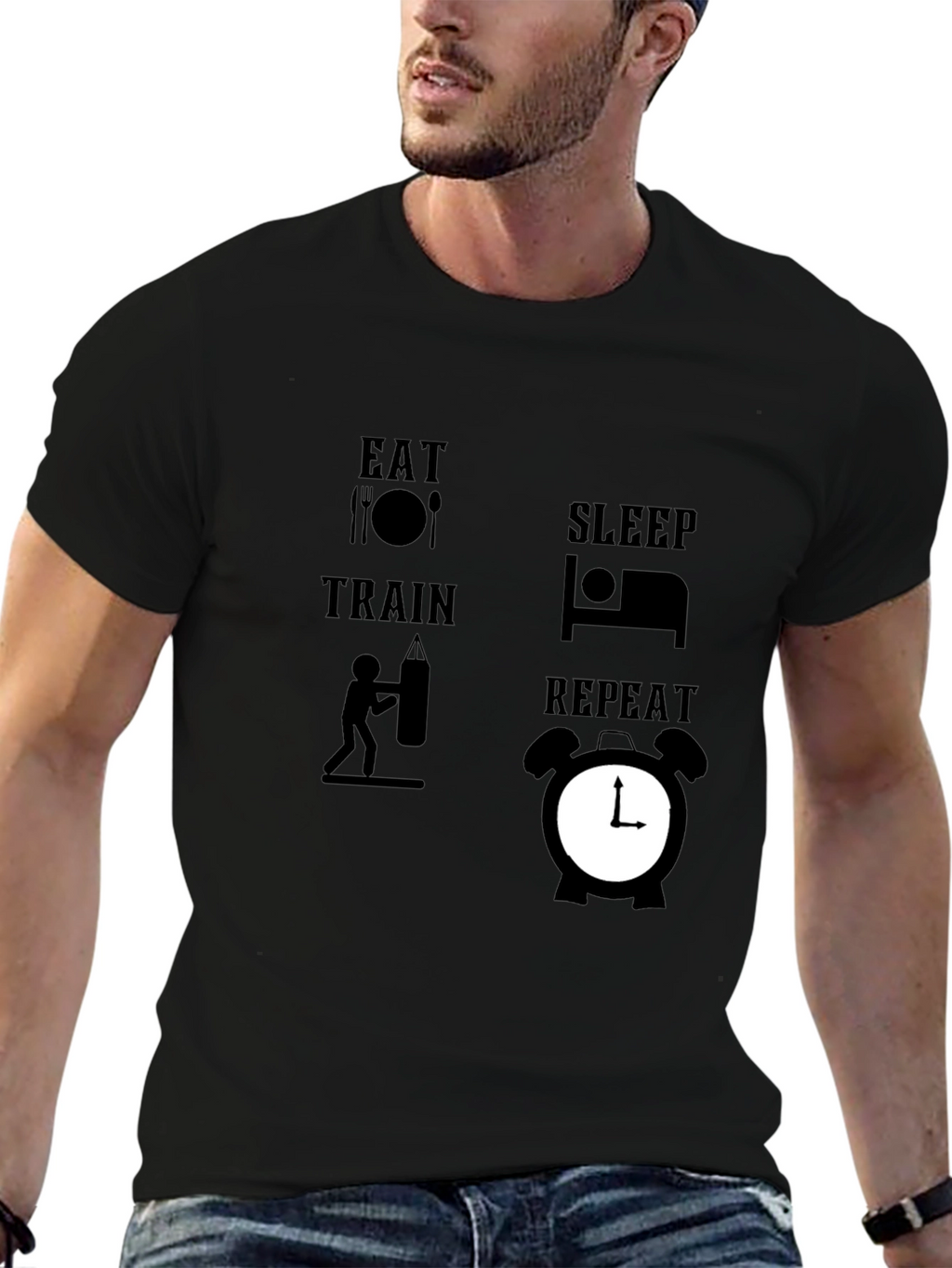 Eat Sleep Train Repeat Black Graphic Tee