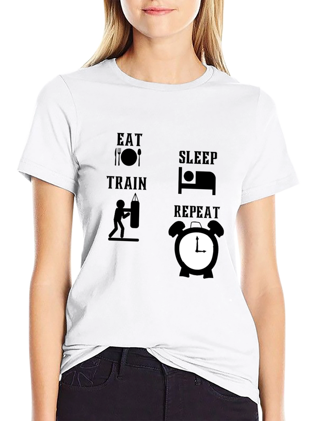 Eat Sleep Train Repeat Black Graphic Tee