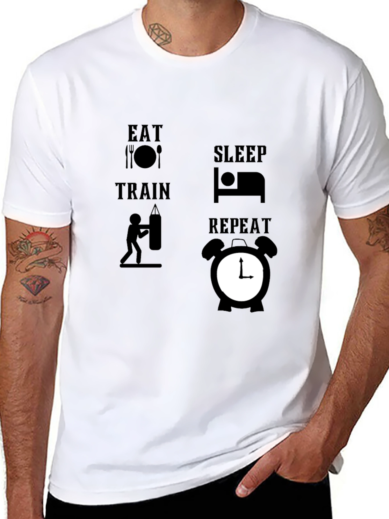 Eat Sleep Train Repeat Black Graphic Tee