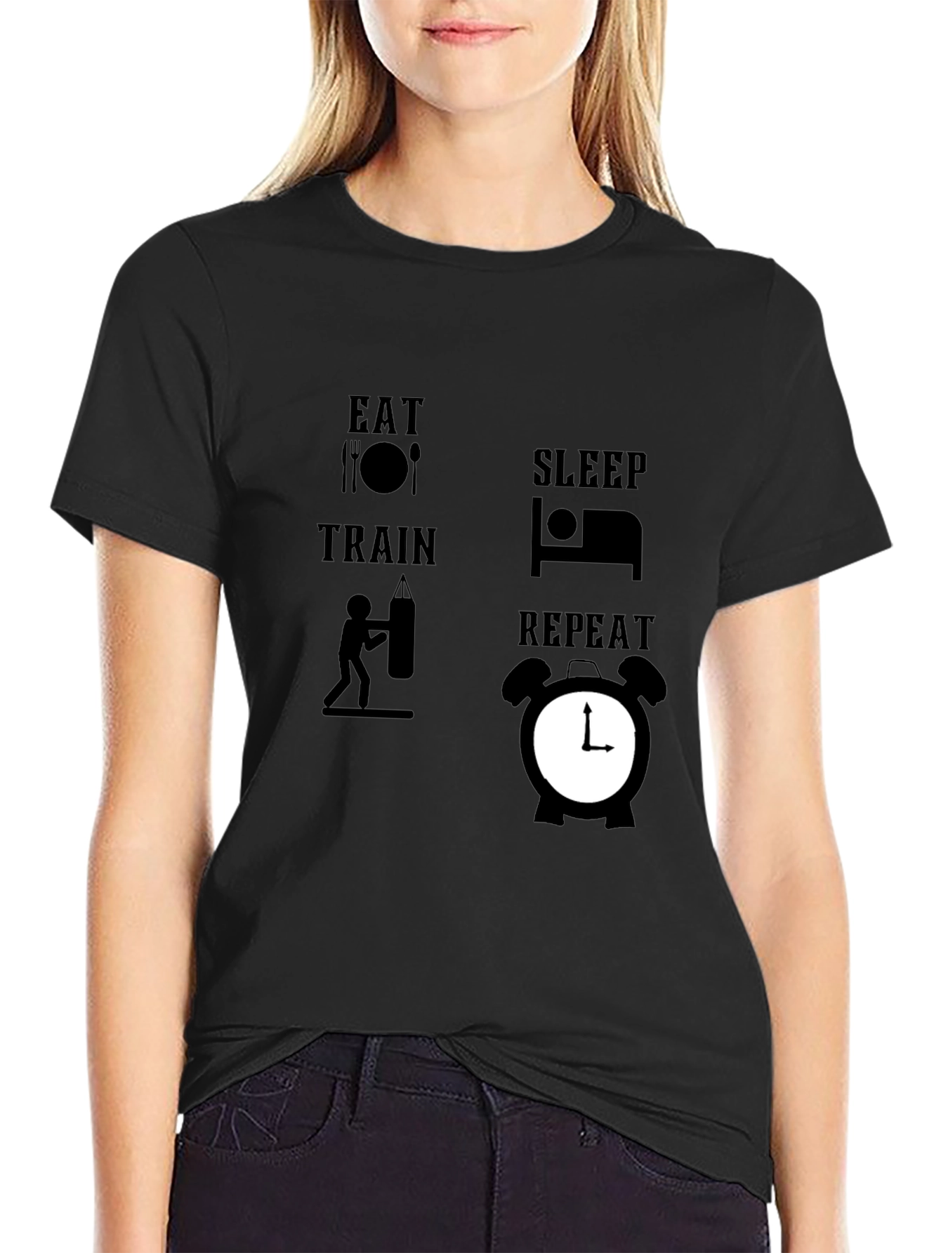 Eat Sleep Train Repeat Black Graphic Tee