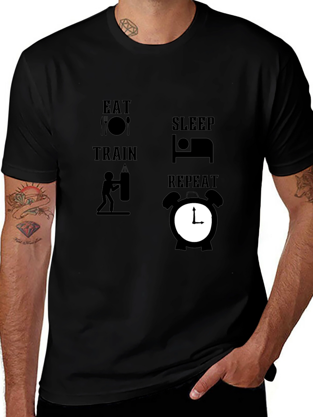 Eat Sleep Train Repeat Black Graphic Tee