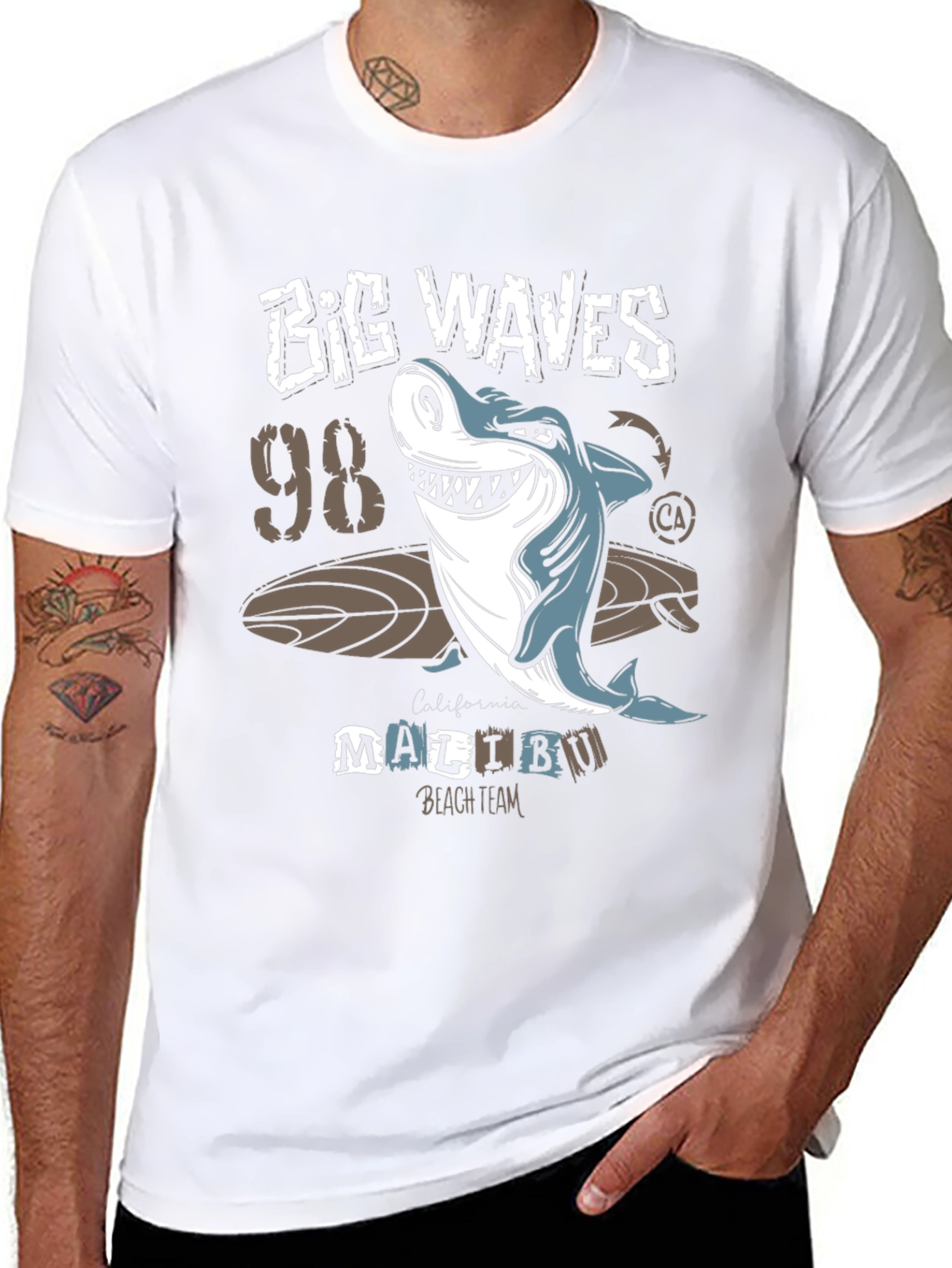 Big Waves Shark Graphic T-Shirt - Malibu Beach Team Tee