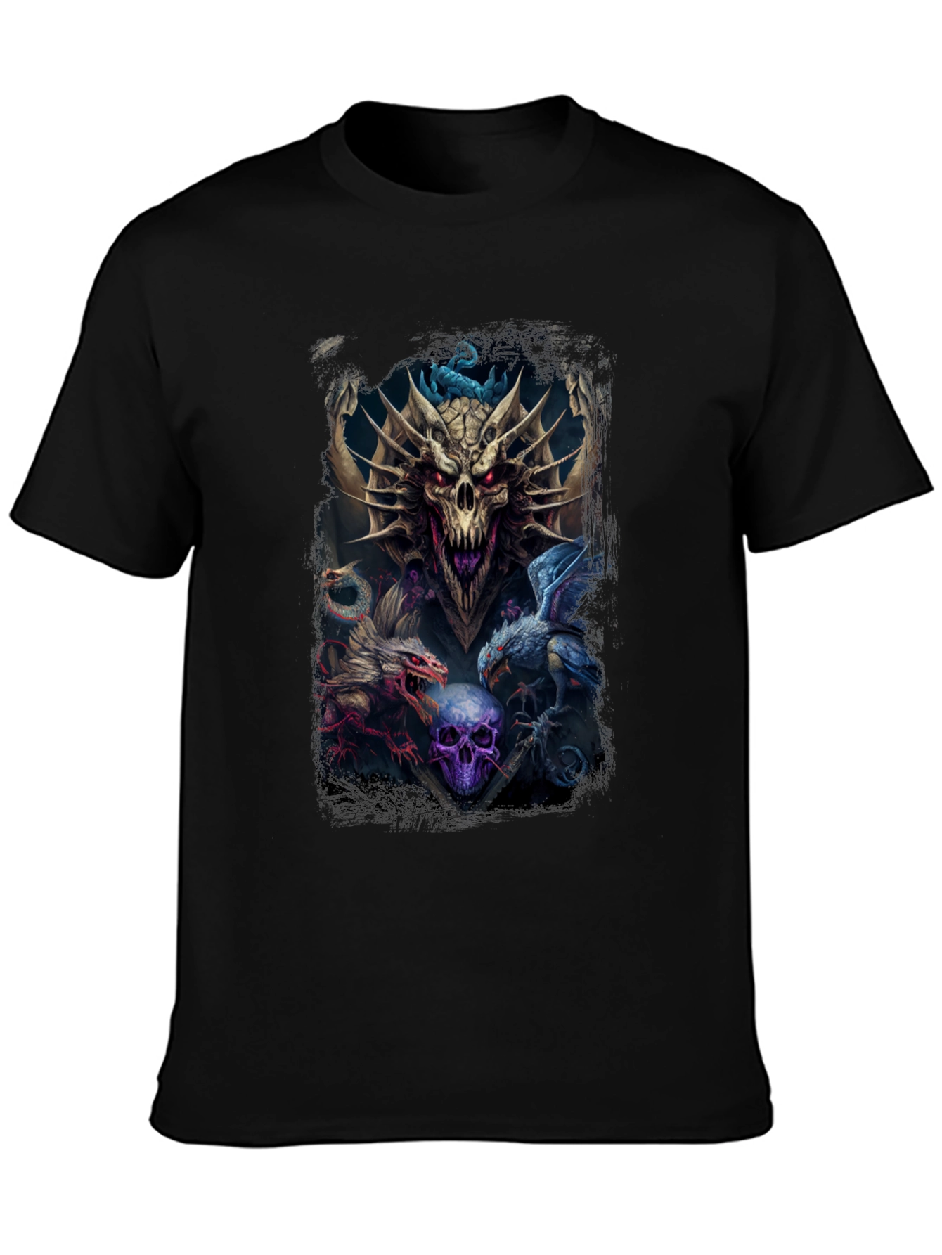 Dragon & Skull Graphic Tee - Dark Fantasy Style