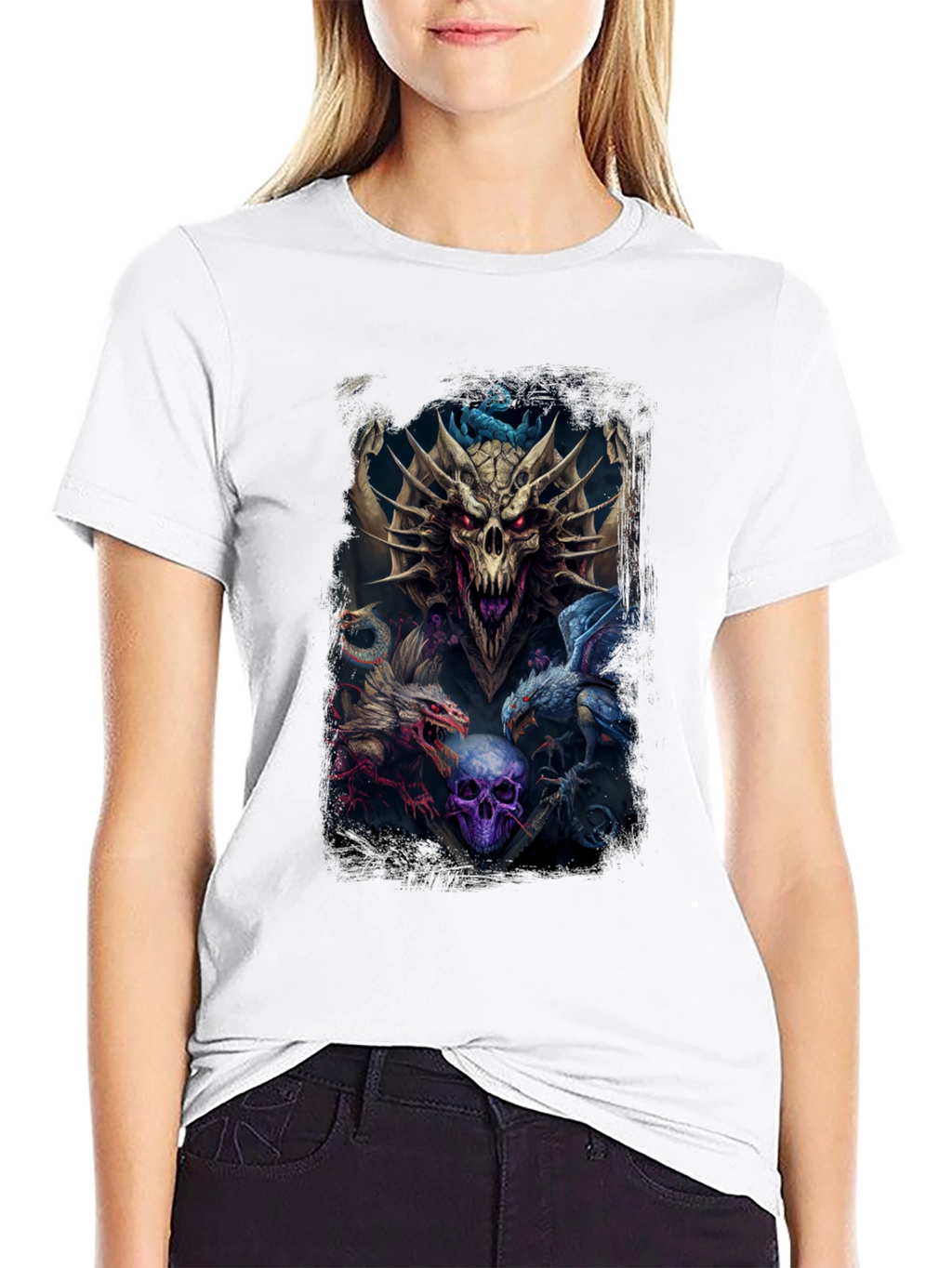 Dragon & Skull Graphic Tee - Dark Fantasy Style