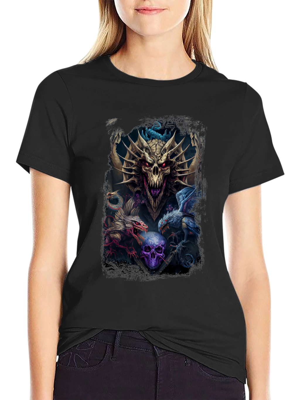 Dragon & Skull Graphic Tee - Dark Fantasy Style