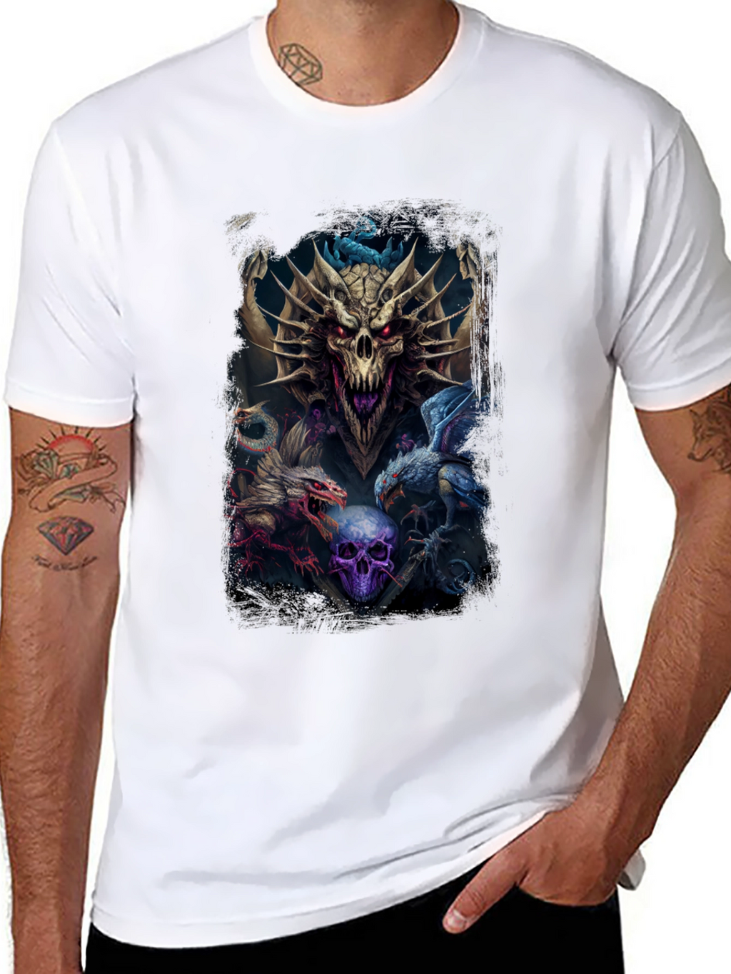 Dragon & Skull Graphic Tee - Dark Fantasy Style