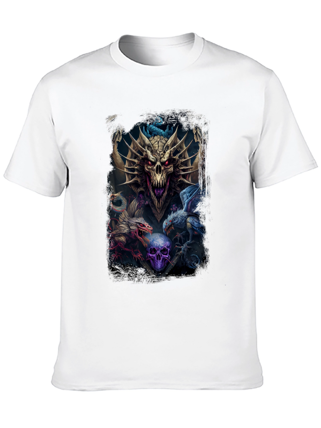 Dragon & Skull Graphic Tee - Dark Fantasy Style