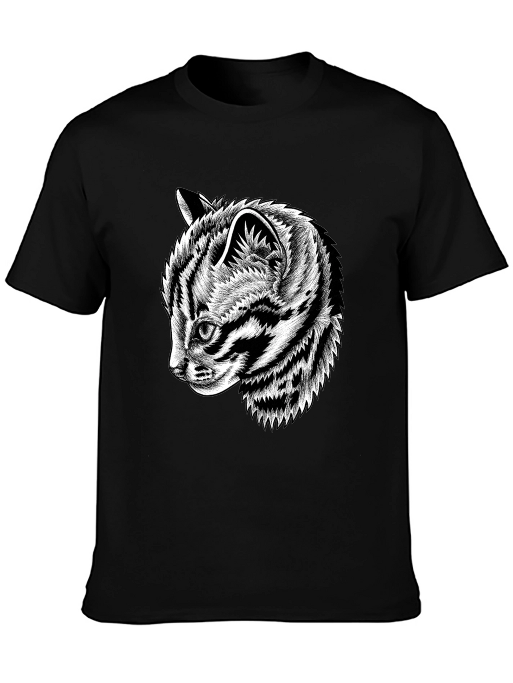 Black Graphic Tee with Cat Design